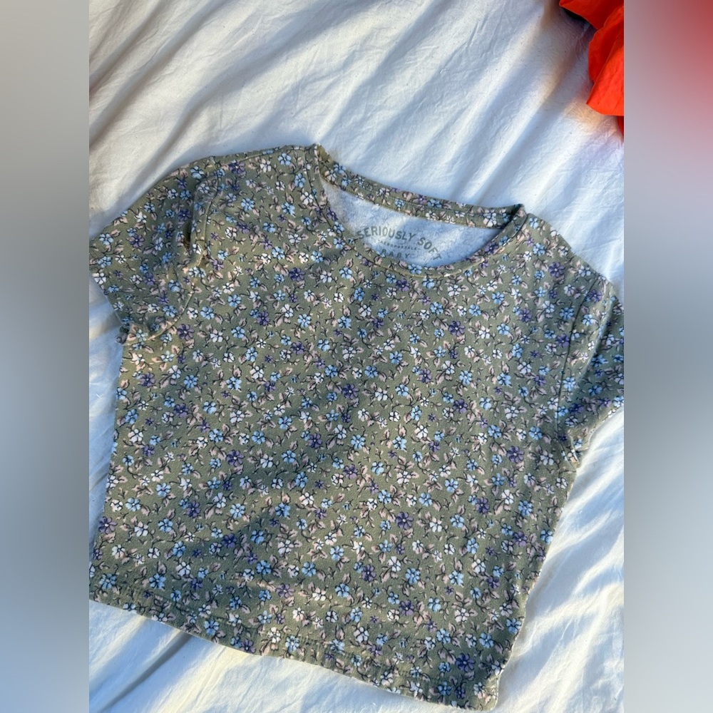 Aeropostale Blue Graphic Crop T-Shirt